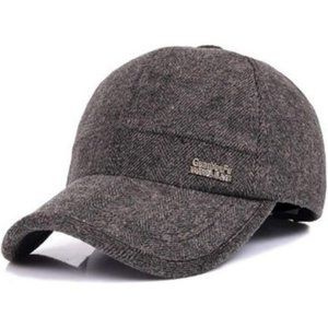 Men's Winter Warm Wool Tweed Peaked Baseball  Cap Hat Fold Earmuffs Warmer